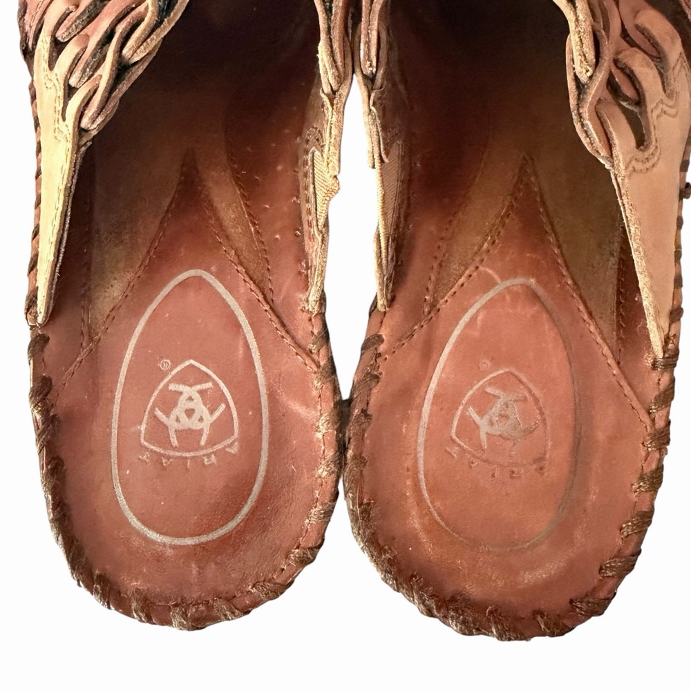 Ariat Womens 6B Brown Leather Woven Wedge Mule Sandals Whipstitch Western Boho - Picture 9 of 12